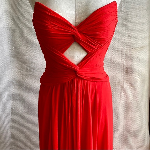 Formal Silk Corset NWOT Strapless Dress Red Cutout - Picture 5 of 8